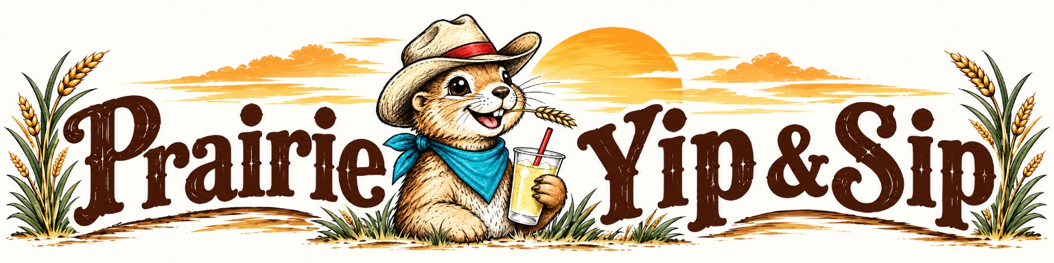 Prairie Yip & Sip official banner featuring Pip in his cowboy hat with a glass of lemonade